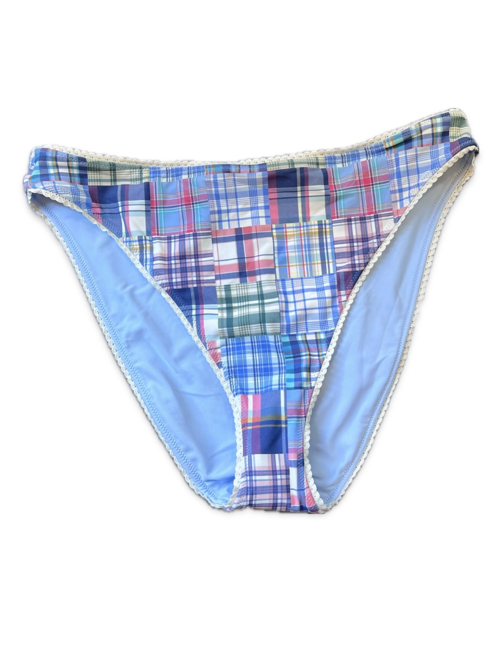Abercrombie & Fitch Patchwork Plaid Bikini Bottoms in Blue Sz XL NWT